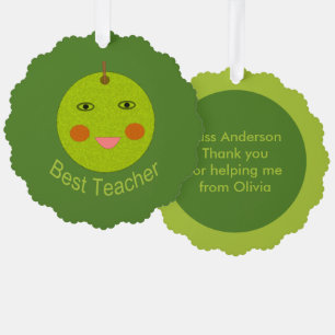 Best Teacher Happy Apple Custom Thank You Ornament Card