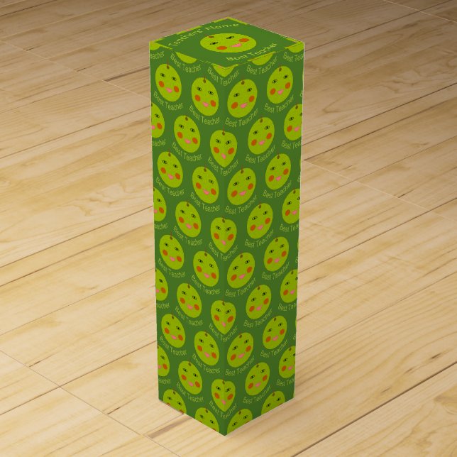 Best Teacher Happy Apple Custom Wine Gift Box (Front)