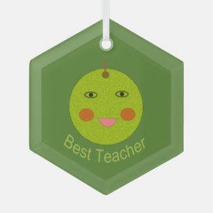 Best Teacher Happy Apple Glass Ornament