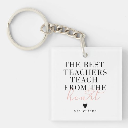 Best Teacher Heart Modern Script ChicTeacher Gift Keychain