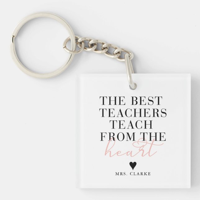 Best Teacher Heart Modern Script ChicTeacher Gift Keychain (Front)