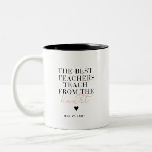 Best Teacher Heart Modern Script Pink Teacher Gift Two-Tone Coffee Mug