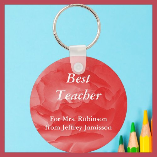 Best Teacher Keychain Key Chain Coral Rose