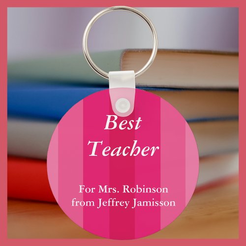 Best Teacher Keychain Key Chain Pink Striped
