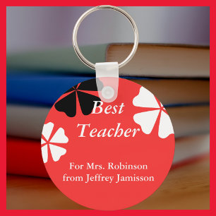Best Teacher Keychain (Key Chain), Red Floral