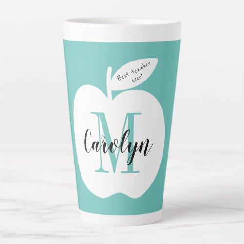 Best teacher monogrammed latte mug with apple logo