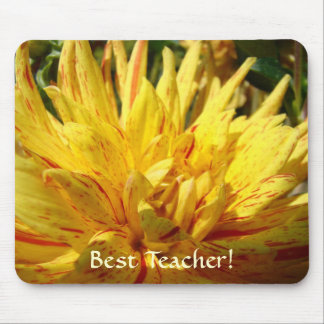 BEST TEACHER Mousepad Gift Yellow Dahlia Flower