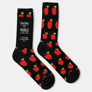 Best teacher name personalized red apple pattern socks