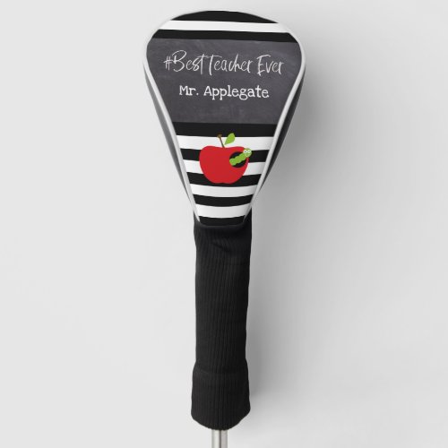 Best Teacher on Chalkboard Apple and Worm Striped Golf Head Cover