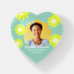  Best Teacher Photo Daisy Teal Paperweight