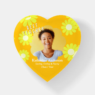 Best Teacher Photo Daisy Yellow Orange Paperweight