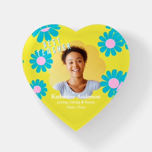  Best Teacher Photo Daisy Yellow Paperweight (Front)