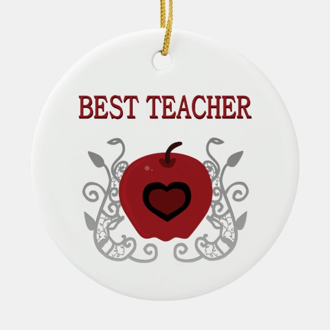 Best Teacher Red Apple Ceramic Ornament (Front)