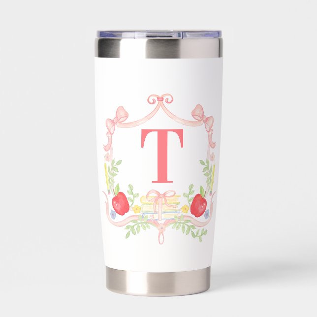 Best Teacher School Crest Monogram Insulated Tumbler (Front)