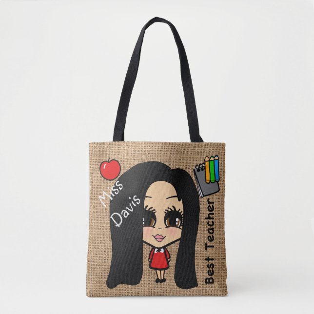 Best Teacher Tote - Personalized Caricature Bag (Front)
