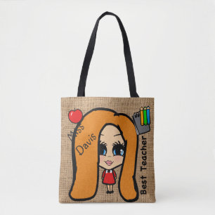 Best Teacher Tote - Personalized Caricature red Bag