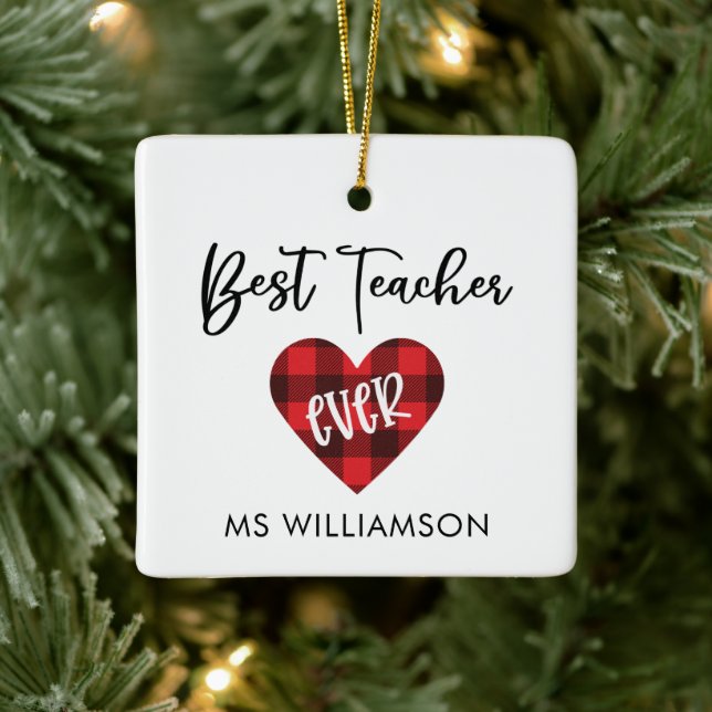 Best Teacher Trendy Personalized Teacher Christmas Ceramic Ornament (Tree)