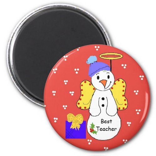 Best Teacher Whimsical Snowman Magnet