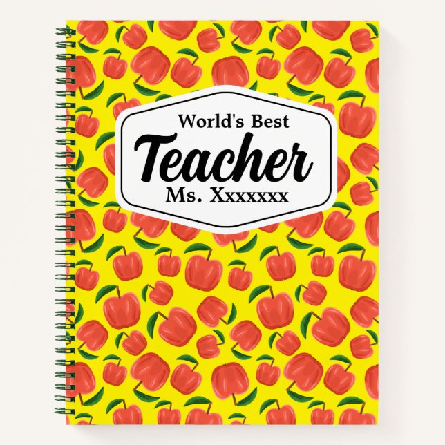 Best Teacher Yellow Apple Pattern Personalized Notebook (Front)