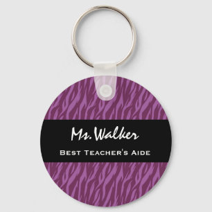 Best TEACHER'S AIDE Purple and Black Zebra Gift Keychain