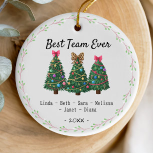 Best team ever coworker coquette christmas trees ceramic ornament
