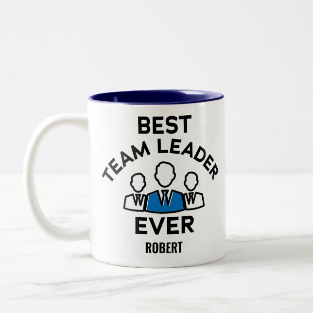 Best Team Leader Ever, Custom Name Two-Tone Coffee Mug (Left)