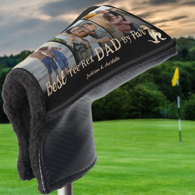 Best Tee Rex Dad By Par Kids Photo Name Golf Head Cover (Best tee Rex dad by par funny dinosaur golfing joke personalized 3 photo collage golf head cover )