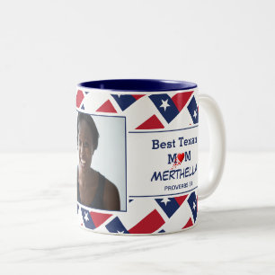 BEST TEXAN MOM Personalized TEXAS Flag Photo Two-Tone Coffee Mug
