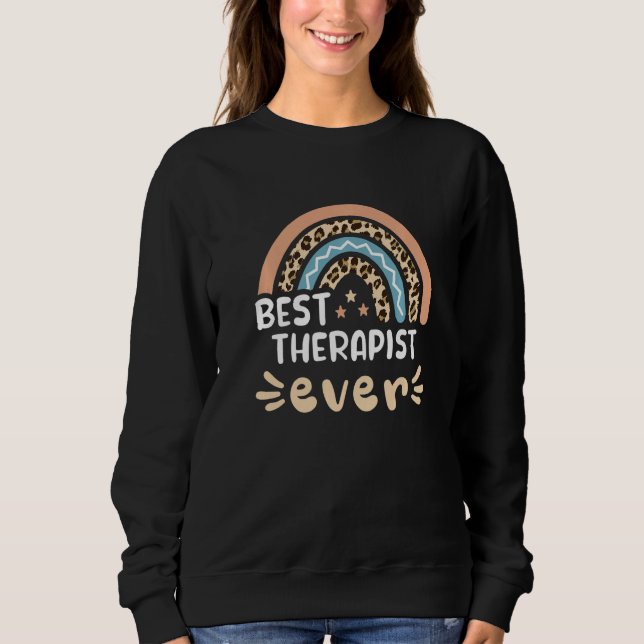 Best Therapist Ever Leopard Rainbow Mom Sweatshirt (Front)