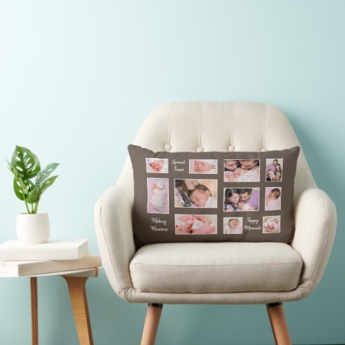 Best Thing About Memories 11 Photo Collage Brown Lumbar Pillow