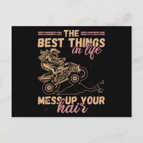 Best Things In Life Mess Up Hair ATV Quad Biker Postcard
