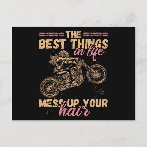 Best Things In Life Mess Up Your Hair Motorcycle Postcard