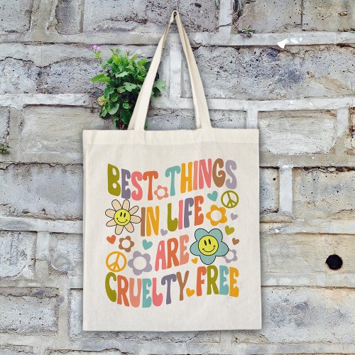 Best Things in Life Trendy Flowers Retro Vegan Tote Bag