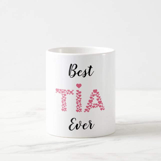 Best Tia Ever Pink Hearts Cute Personalized Coffee Mug (Center)