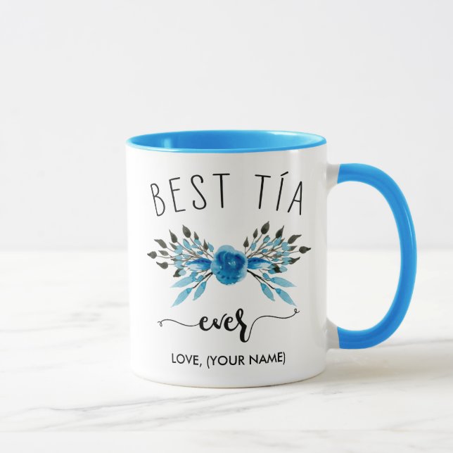 BEST TÍA ever (Your Name) - Light Blue Bouquet Mug (Right)