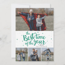Best Time of The Year Green Plaid Photo Collage Holiday Card