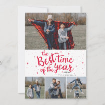 Best Time of The Year Red Plaid Photo Collage Holiday Card