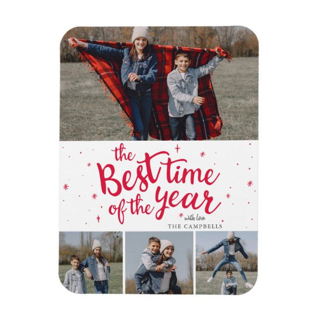 Best Time of The Year Red Typography Photo Collage Magnet (Vertical)