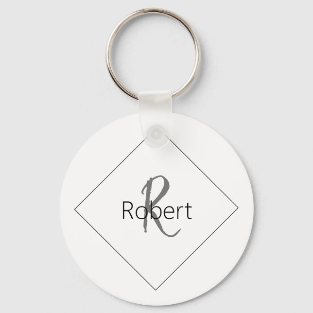 Best Trendy Minimalist White Black Monogram Keychain (Front)