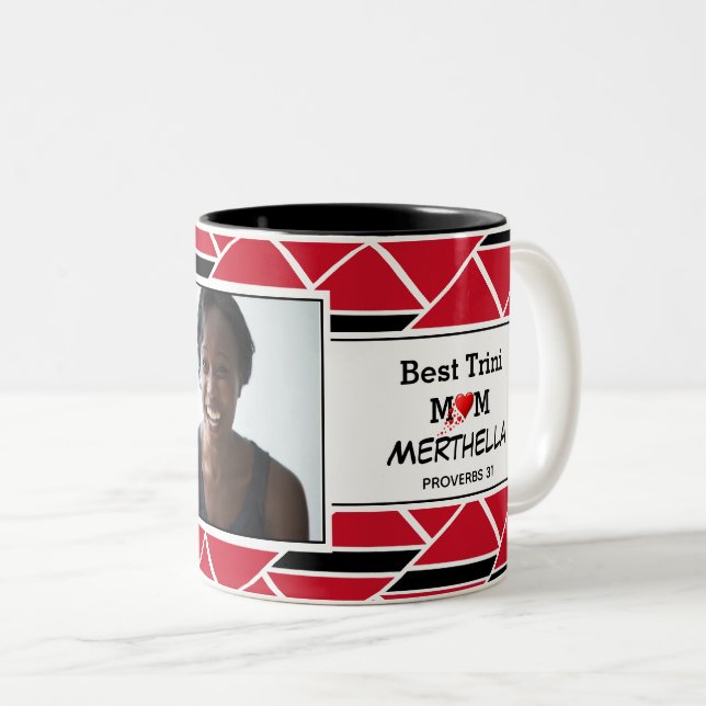 BEST TRINI MOM Personalized TRINIDAD FLAG Photo Two-Tone Coffee Mug (Front Right)
