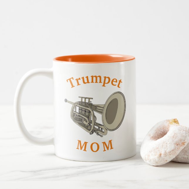 Best "Trumpet MOM" Ever! Mother's Day Two-Tone Coffee Mug (With Donut)