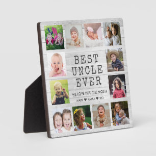 Best Uncle Ever 12 Photo Collage Gray White Wood Plaque