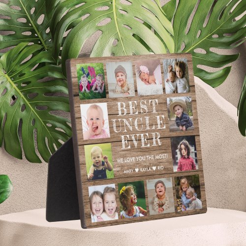 Best Uncle Ever 12 Photo Collage Personalized Wood Plaque