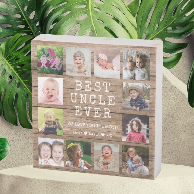Best Uncle Ever 12 Photo Collage Rustic Brown Wooden Box Sign (Best Uncle Ever 12 Photo Collage Rustic Brown Wooden Box Sign)