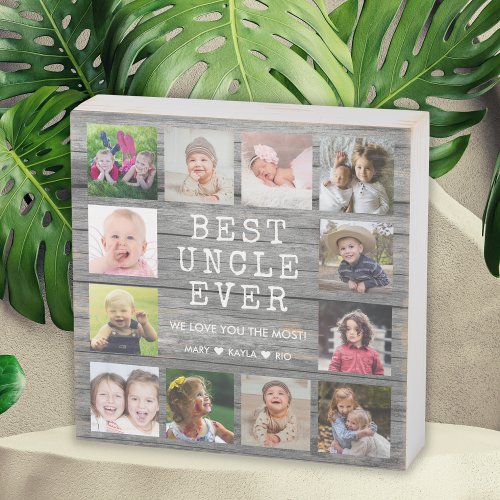 Best Uncle Ever 12 Photo Collage Rustic Gray Wooden Box Sign