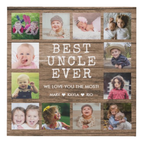 Best Uncle Ever 12 Photo Collage Rustic Wood   Faux Canvas Print