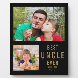 Best Uncle Ever 2 Photo Collage Black And Gold Plaque
