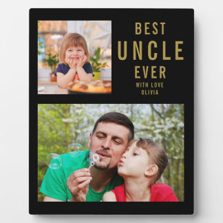 Best Uncle Ever 2 Photo Collage Black And Gold Plaque