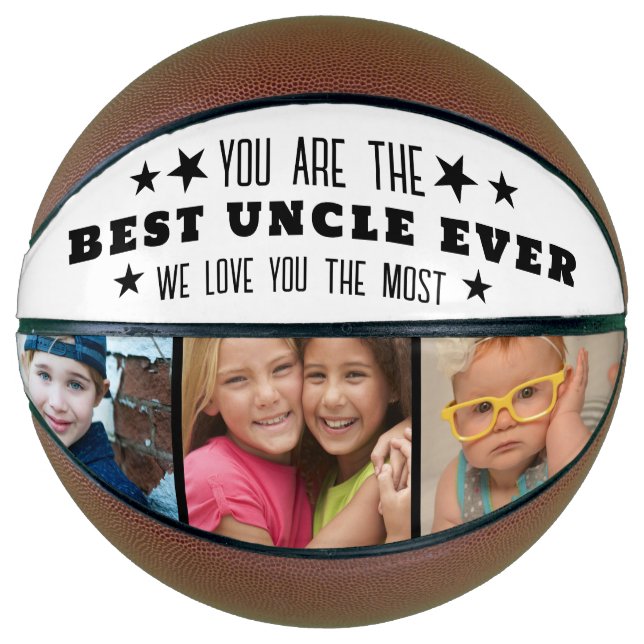 Best Uncle Ever  3 Photo Collage Black And White Basketball (Front)