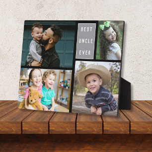 Best Uncle Ever 4 Photo Collage Gray And Black Plaque